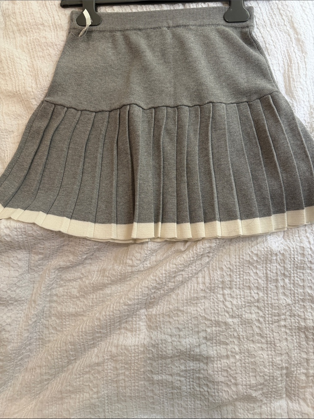 T.J.Maxx Gray Knit Pleated Mini Skirt with Cream Hem